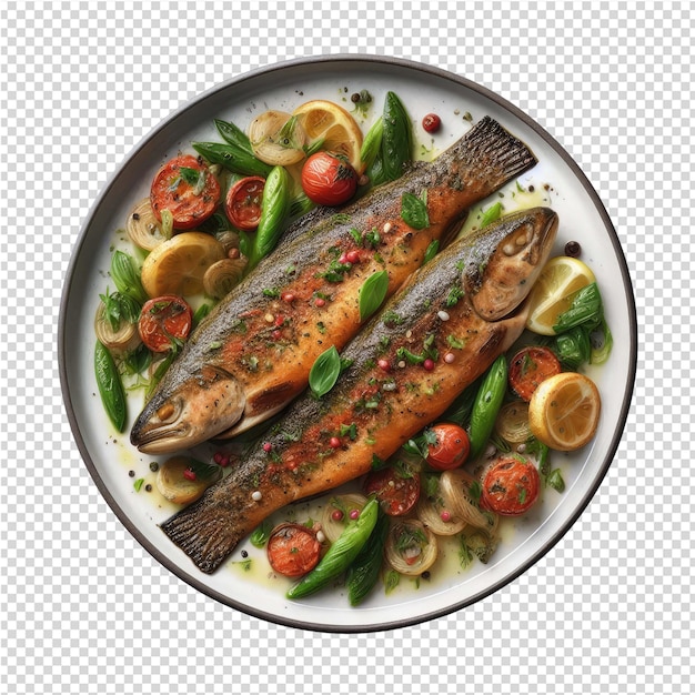 PSD exquisito prato de peixe isolado perfeito