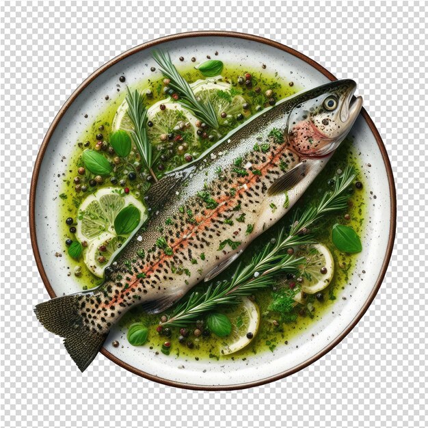 PSD exquisito prato de peixe isolado perfeito