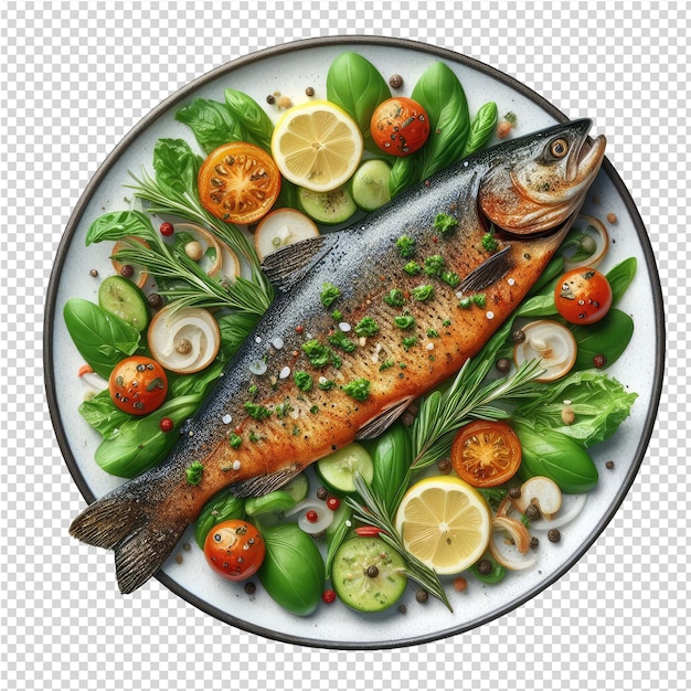 PSD exquisito prato de peixe isolado perfeito
