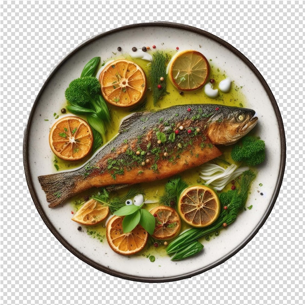 PSD exquisito prato de peixe isolado perfeito