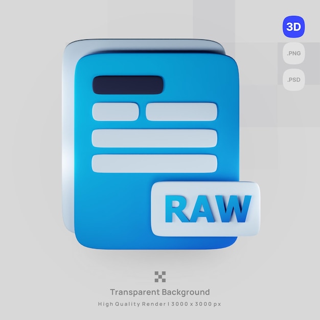 Extensión de archivo sin formato de computadora de documento de icono 3D PSD con representación de fondo transparente