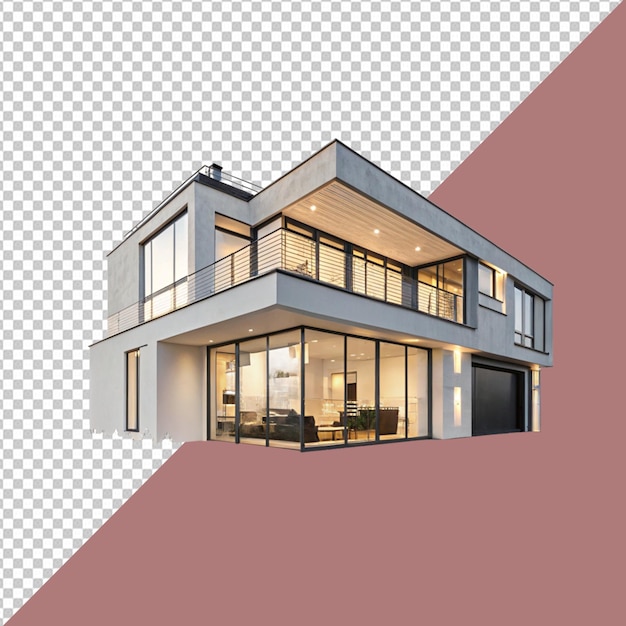 Exterior de casa de luxo moderna com design contemporâneo em fundo transparente