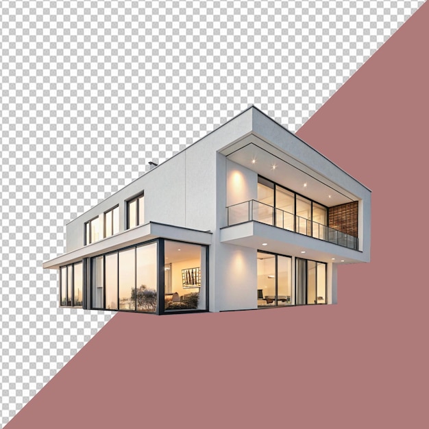 Exterior de casa de luxo moderna com design contemporâneo em fundo transparente