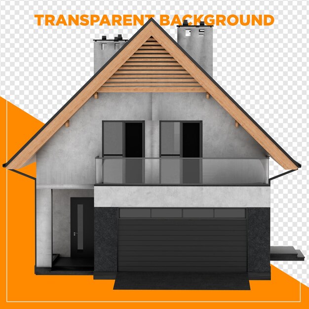 Exterior de maison moderne avec garage et balcon avec fond transparent