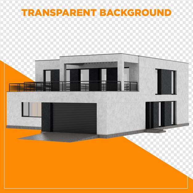 Exterior moderne de la Maison Blanche avec balcon et garage avec fond transparent