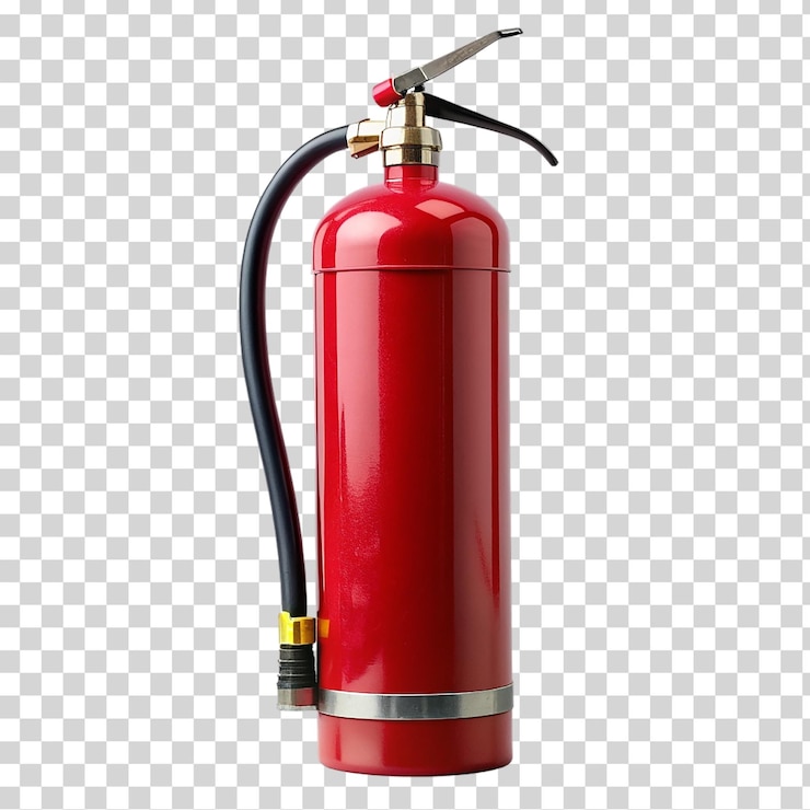 PSD extintor de incendios con p sobre un fondo transparente