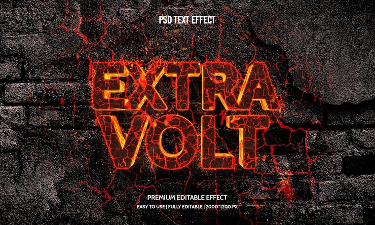 PSD extra volt oder lava 3d bearbeitbarer textstileffekt