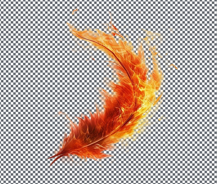 PSD extraña pluma de fénix de fuego aislada sobre un fondo transparente