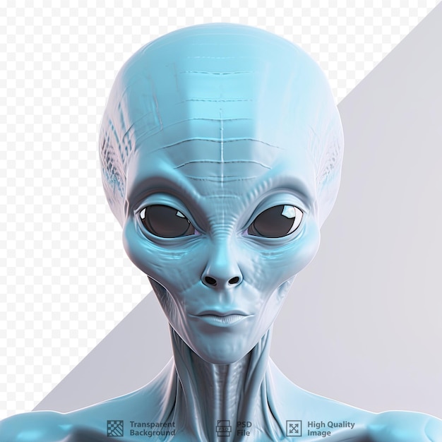 Un extraterrestre azul con un cartel en la cara