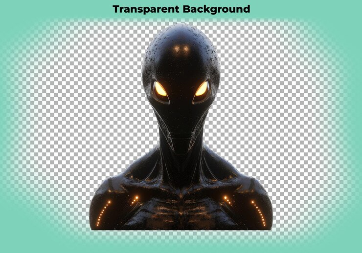 PSD extraterrestre con ojos brillantes del espacio exterior planeta aislado sobre un fondo transparente