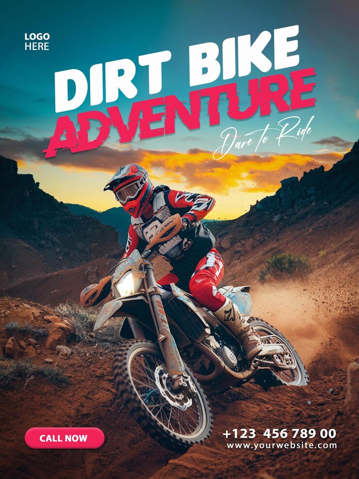 Extreme Dirt Bike off road Adventure Poster di volantini aziendali per il design di modelli di post sui social media