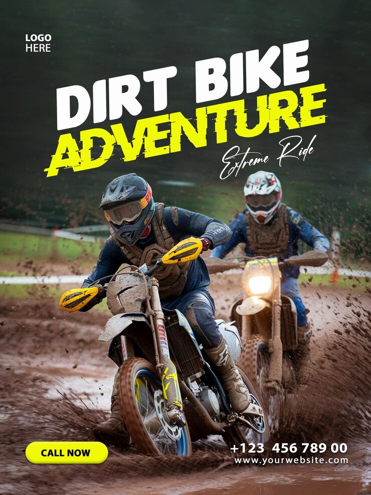 Extreme Dirt Bike off road Adventure Poster di volantini aziendali per il design di modelli di post sui social media