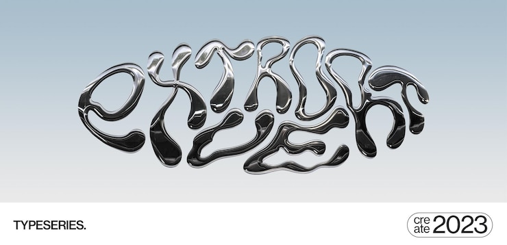 PSD extrovert liquid chrome typography