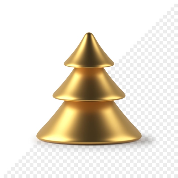 Exuberante árbol de abeto de Navidad abstracto dorado 3d render. Objeto de decoración minimalista para la celebración de las vacaciones de invierno. Elemento de diseño de cono geométrico hecho de metal precioso.