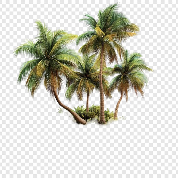 PSD exuberantes palmeiras tropicais se agrupam numa pequena ilha, uma vibrante cena de paraíso.
