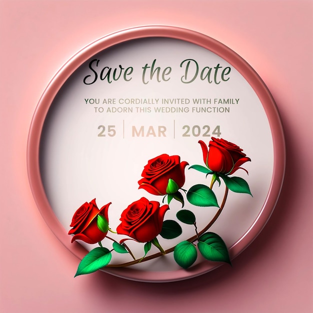 Exuberantes rosas rojas y bayas salvar la fecha invitación de boda radiante rosa roja guirnalda salvar la fecha nosotros