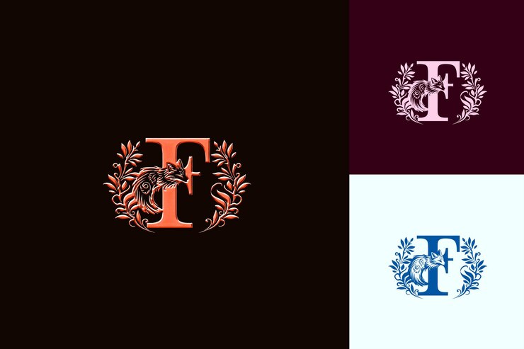 PSD f mit vintage-logo-design-stil mit f-form in eine natur abstrakte vektorkollektionen