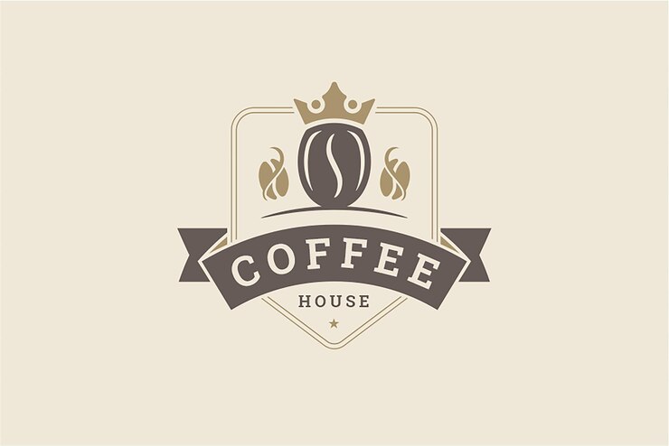 PSD fabio di caffè di lusso in scudo araldico corona medievale modello di logo del caffè