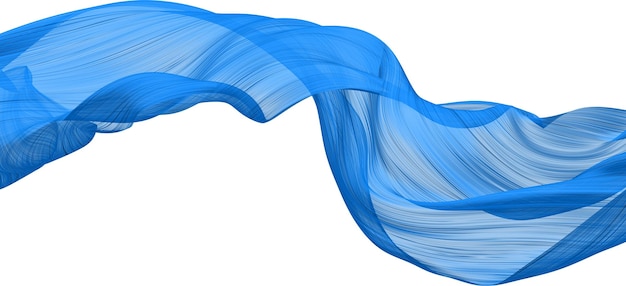 Fabric flow cloth wave blue waving silk flying textile 3d-rendering psd isoliert auf dem hintergrund