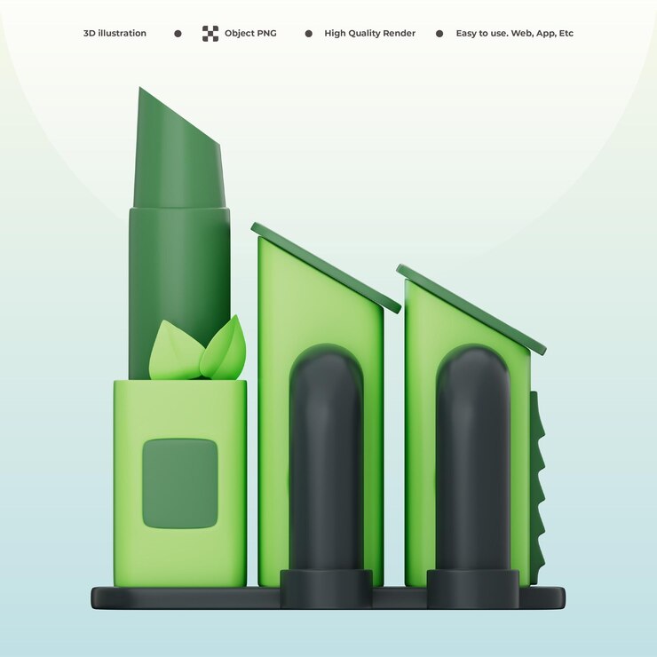 PSD fábrica de bajas emisiones de carbono con tecnología verde y energía sostenible ilustración 3d