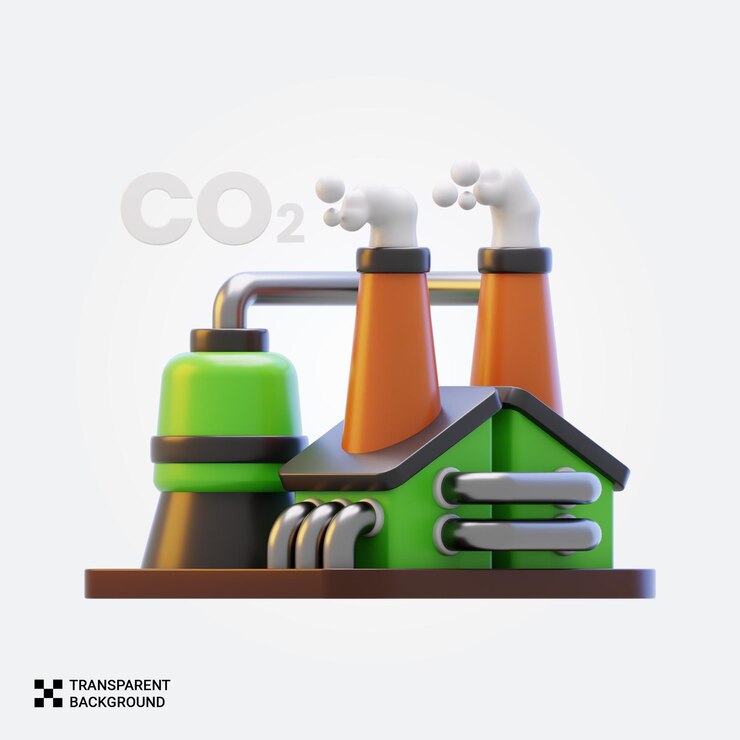 PSD fábrica que emite dióxido de carbono contribuindo para a poluição atmosférica e questões ambientais