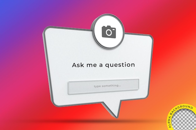 PSD faça-me uma pergunta interface frame renderização em 3d nas redes sociais do instagram