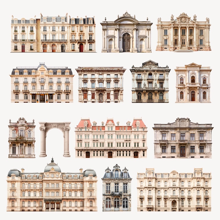 PSD des façades architecturales européennes historiques élégantes