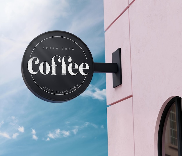 Facciata di segno nero circolare mockup logo su edificio rosa