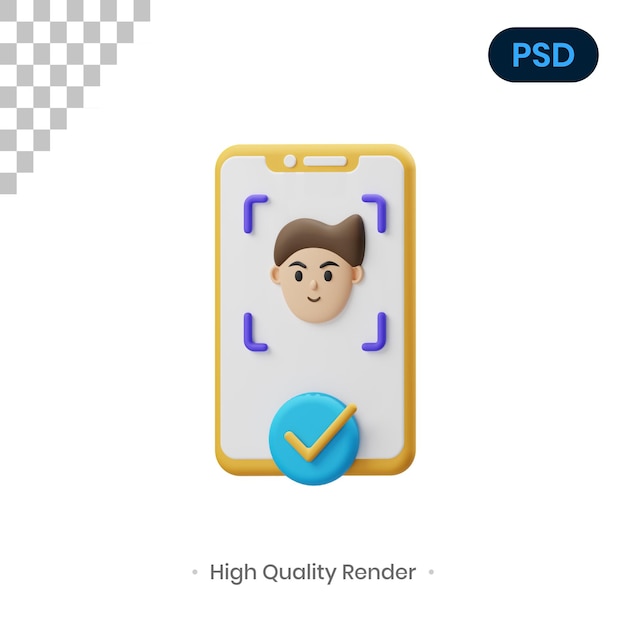 Face id 3d render ilustración psd premium