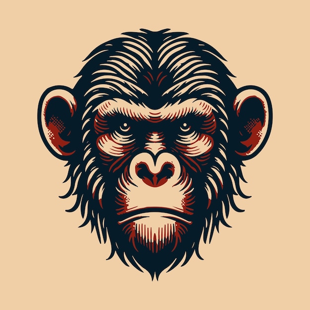 Face de singe avec illustration en colère et drôle Logo de tête de singe vecteur Logo de face de singe Design de T-shirt