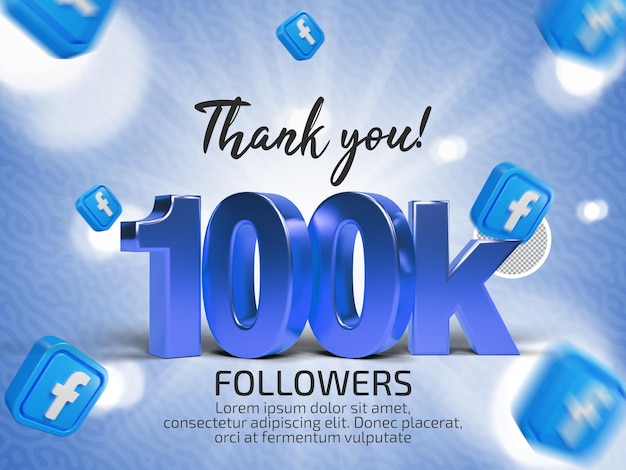 Facebook-100.000-Follower-Feier im PSD-Format mit bearbeitbarem Text