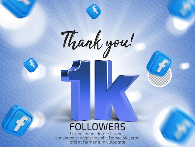 PSD facebook 1k follower celebration psd avec texte modifiable