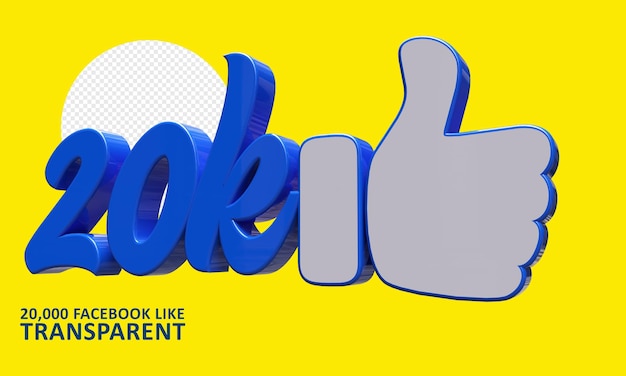 PSD facebook 20k like, facebook emoji 3d render, like 3d