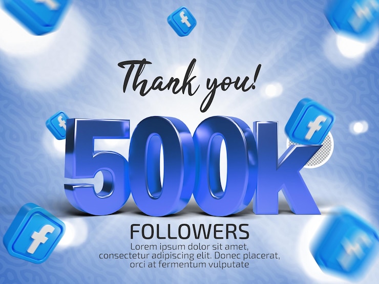 PSD facebook 500k seguidor celebración psd con texto editable