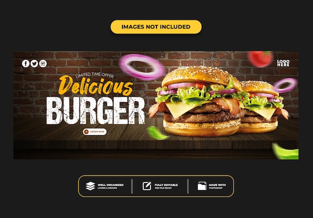 Facebook-cover-post-banner-vorlage für restaurant-fast-food-menü-burger