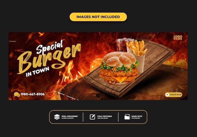 Facebook-cover-post-banner-vorlage für restaurant-fast-food-menü-burger