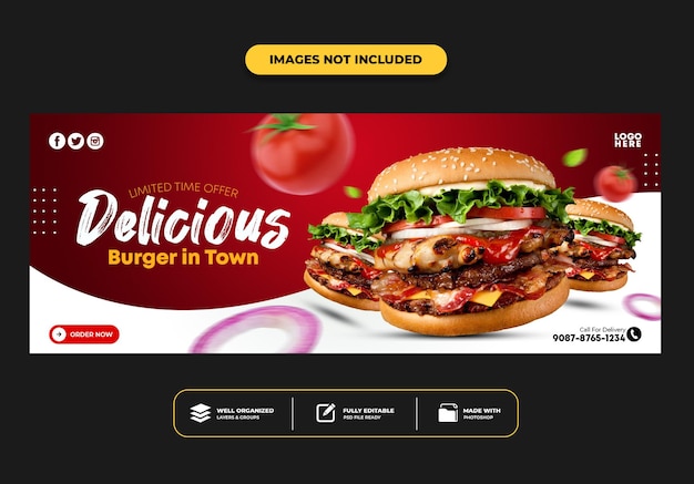 Facebook-cover-post-banner-vorlage für restaurant-fast-food-menü-burger