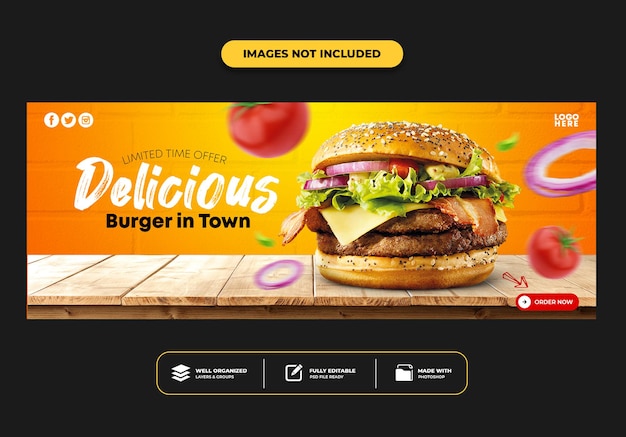 Facebook-cover-post-banner-vorlage für restaurant-fast-food-menü-burger