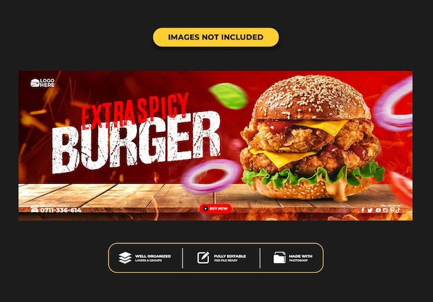 Facebook-cover-post-banner-vorlage für restaurant-fast-food-menü burger