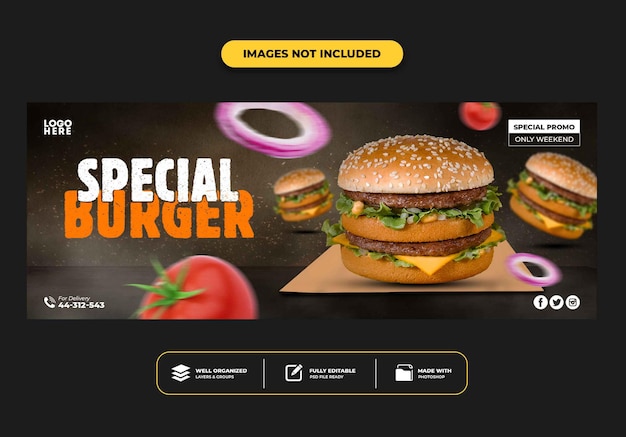 PSD facebook-cover-post-banner-vorlage für restaurant-fast-food-menü burger