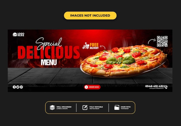 Facebook-cover-post-banner-vorlage für restaurant-fast-food-menü pizza