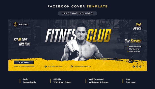 PSD facebook-cover und web-banner-vorlage für fitnessstudios und fitness-werbeaktionen