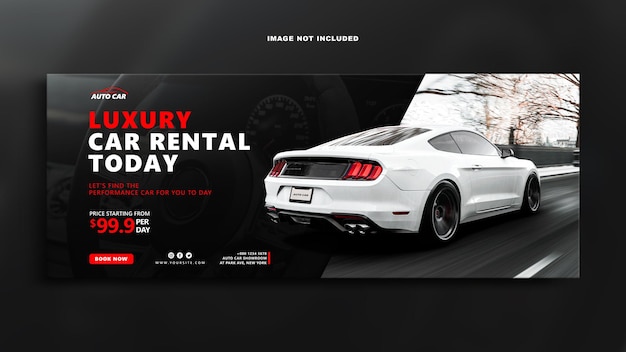 Facebook-Cover-Vorlage für die Werbung für Luxusautovermietungen in den sozialen Medien