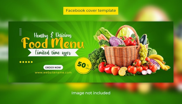 Facebook de mídia social de venda de alimentos saudáveis e design de capa do instagram