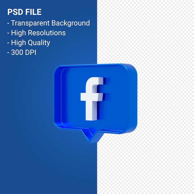 Facebook-logo auf benachrichtigung 3d-rendering isoliert