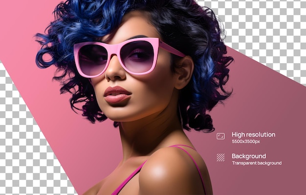 Facebook-logo hat eine frau mit blauen haaren und rosa sonnenbrille.