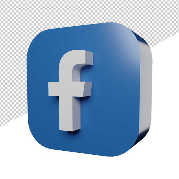 Facebook-Logo Seitenansicht 3D-Rendering Illustration Symbol Quadrat abgerundeten transparenten Hintergrund