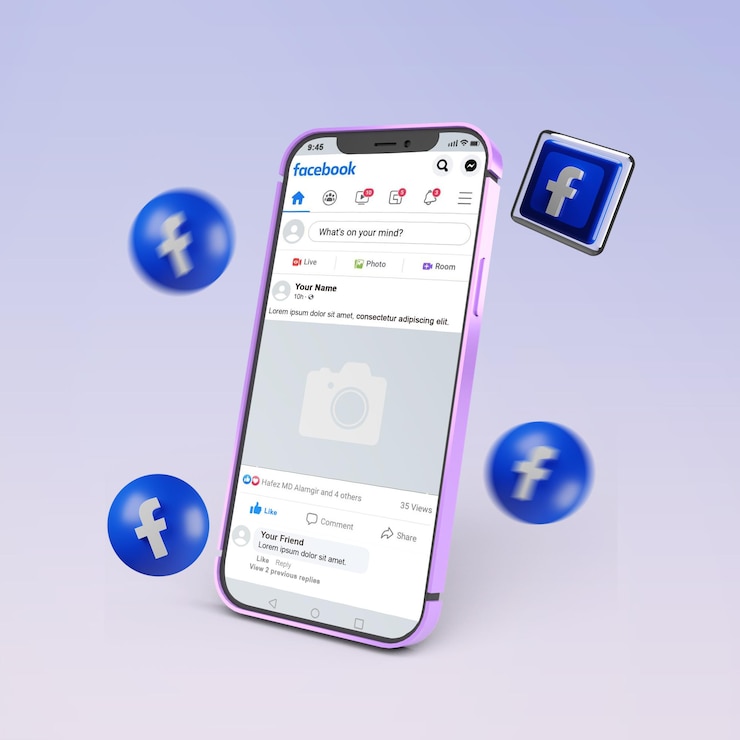 PSD facebook en maqueta de teléfono móvil psd