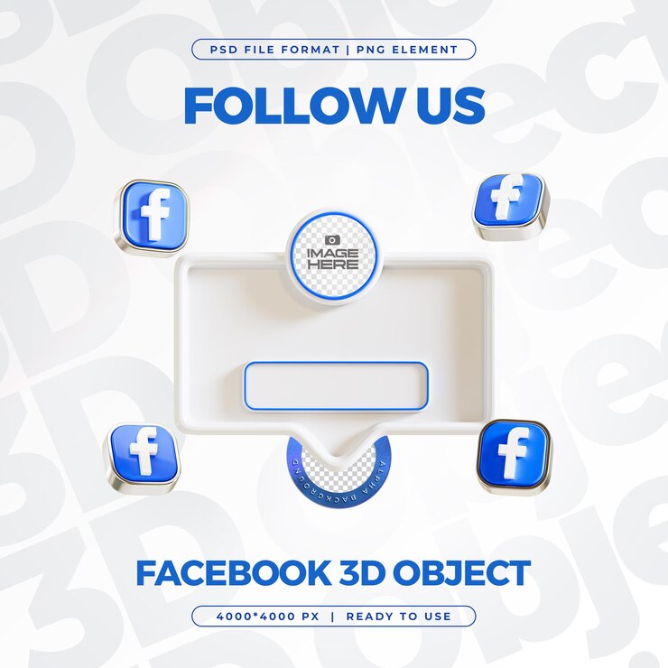 PSD facebook nos sigue icon de elemento de banner renderizado en 3d aislado