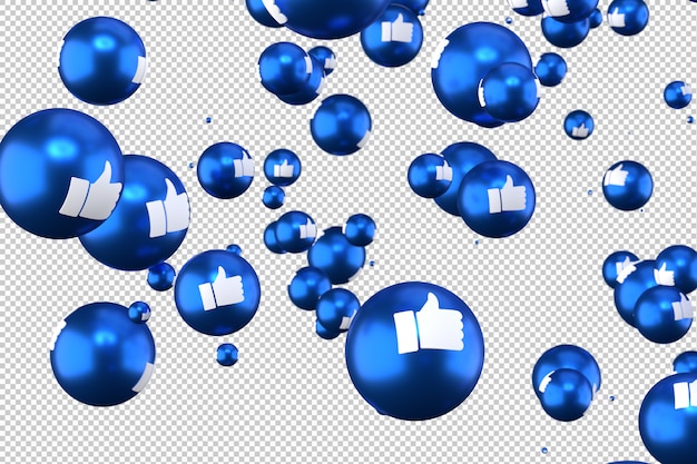 Facebook-Reaktionen wie Emoji 3d rendern auf transparentem Hintergrund, Social-Media-Ballonsymbol mit Like